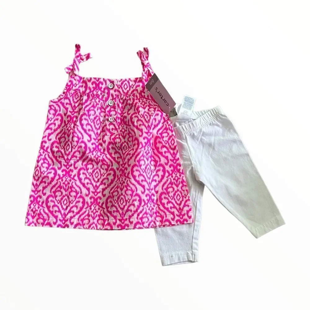Carter’s Baby Girl Pink White Tunic Leggings Set NWT 6M
